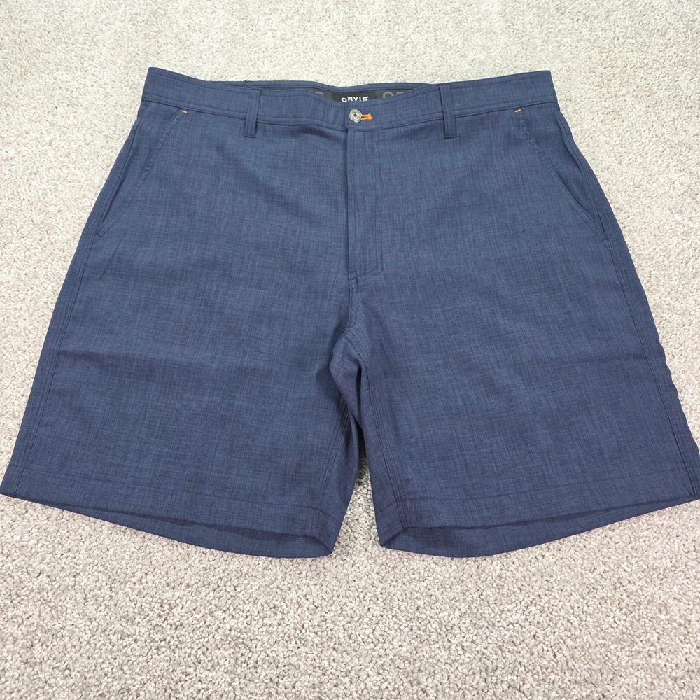 Orvis Men Performance Shorts Navy Blue Heather Crosshatch Flat Size 40 NWOT